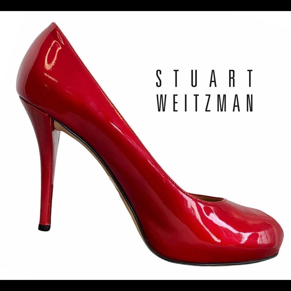 Stuart Weitzman Red patent peep toe high heels Sz8